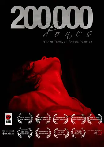 Cartel negro con una mujer de espaldas, la cabeza echada hacia atrás, iluminada de rojo bajo un título en cifras enormes.